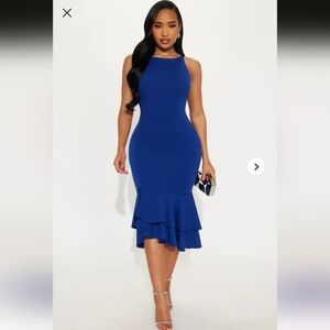 Fashion Nova Laila Asymmetrical Crepe Midi Dress - Royal